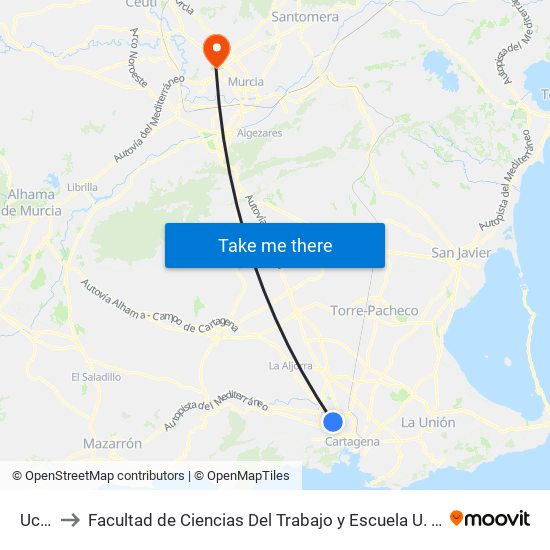 Ucam to Facultad de Ciencias Del Trabajo y Escuela U. de Trabajo Social map
