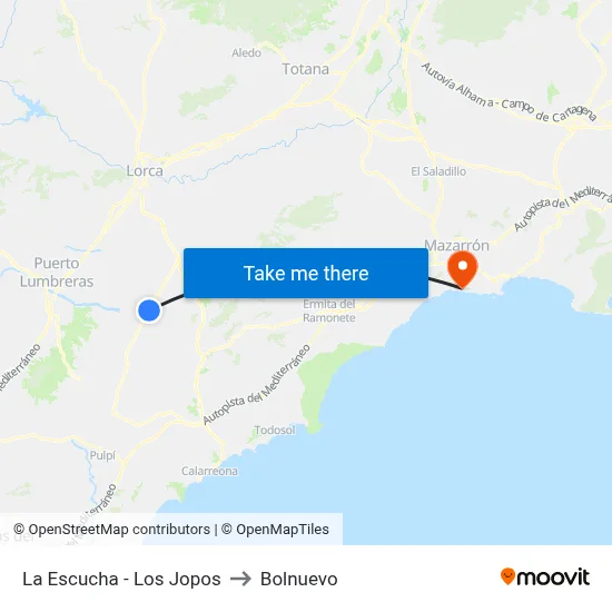 La Escucha - Los Jopos to Bolnuevo map