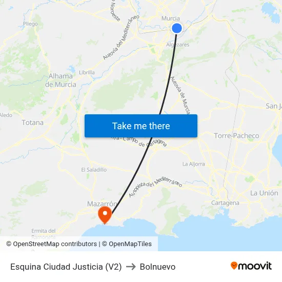 Esquina Ciudad Justicia (V2) to Bolnuevo map