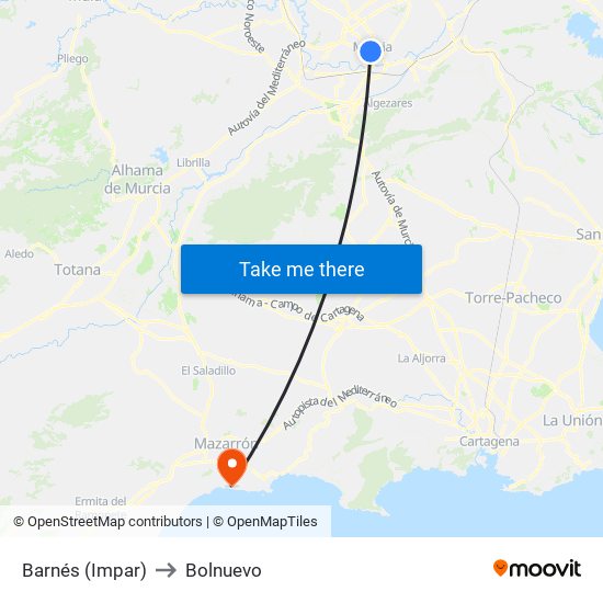 Barnés (Impar) to Bolnuevo map