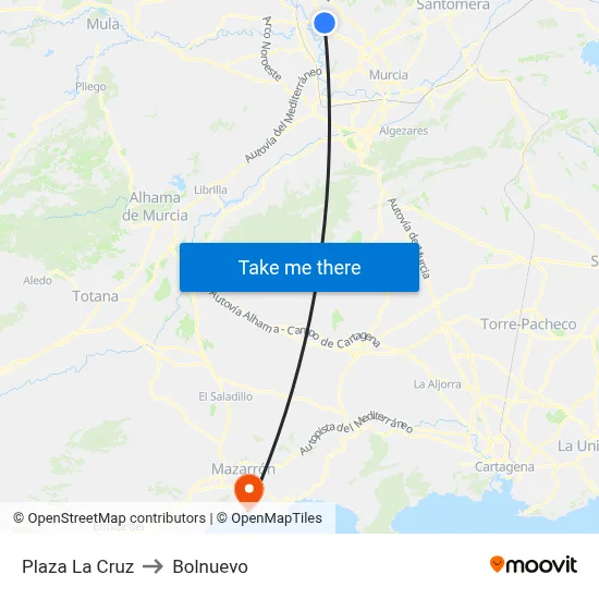 Plaza La Cruz to Bolnuevo map
