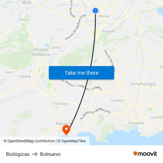 Biológicas to Bolnuevo map