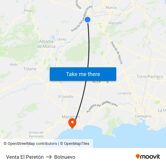 Venta El Peretón to Bolnuevo map