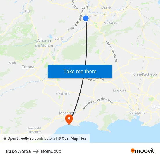 Base Aérea to Bolnuevo map