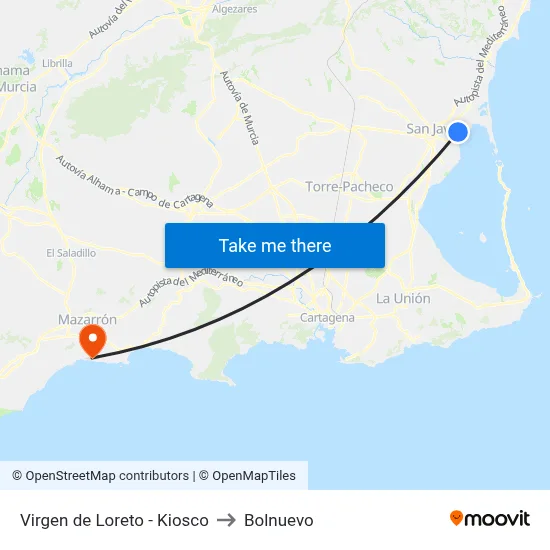 Virgen de Loreto - Kiosco to Bolnuevo map