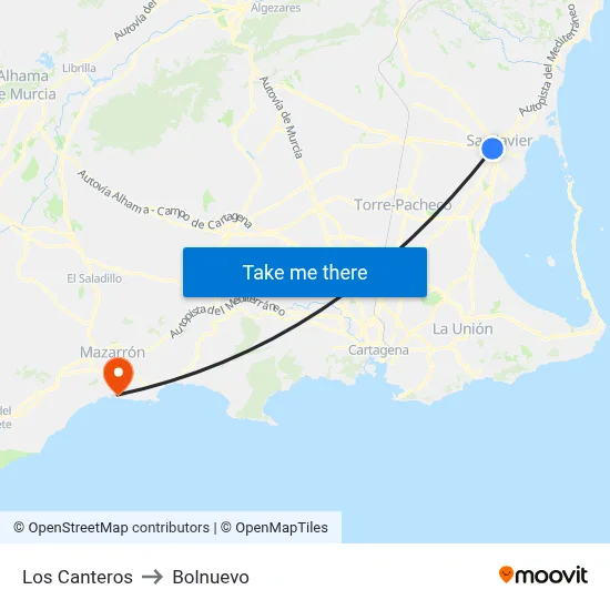 Los Canteros to Bolnuevo map
