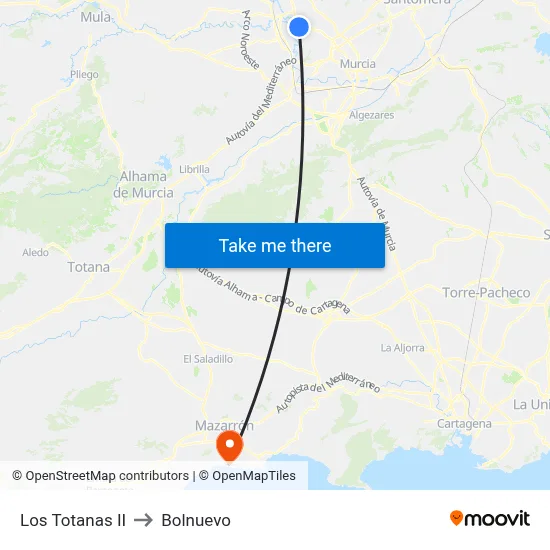 Los Totanas II to Bolnuevo map