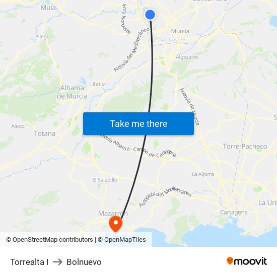 Torrealta I to Bolnuevo map