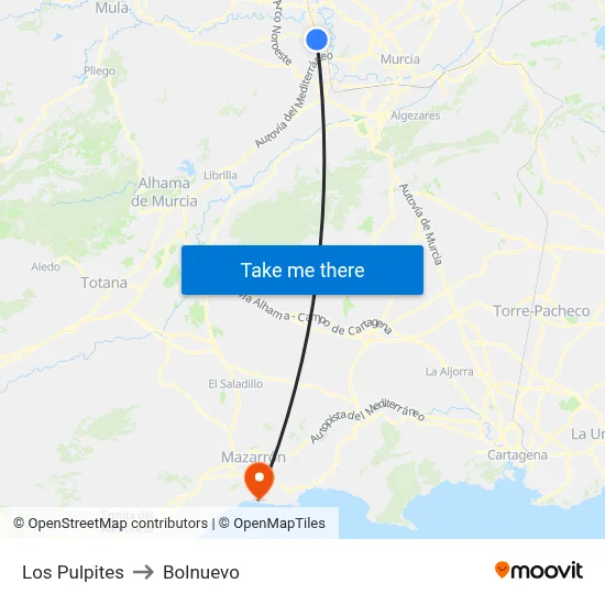 Los Pulpites to Bolnuevo map