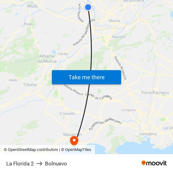 La Florida 2 to Bolnuevo map