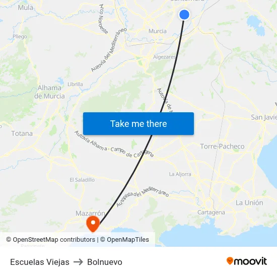 Escuelas Viejas to Bolnuevo map