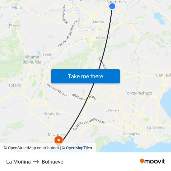 La Moñina to Bolnuevo map