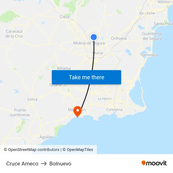 Cruce Ameco to Bolnuevo map