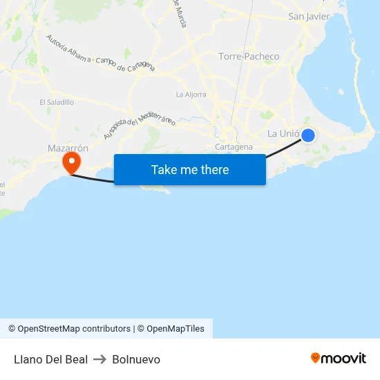 Llano Del Beal to Bolnuevo map