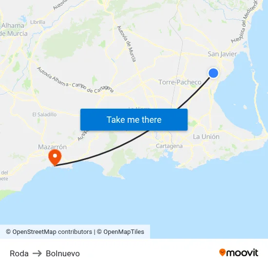 Roda to Bolnuevo map