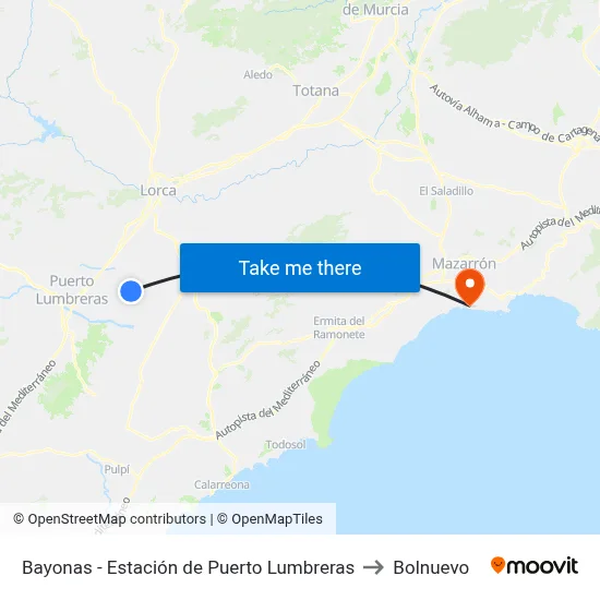 Bayonas - Estación de Puerto Lumbreras to Bolnuevo map