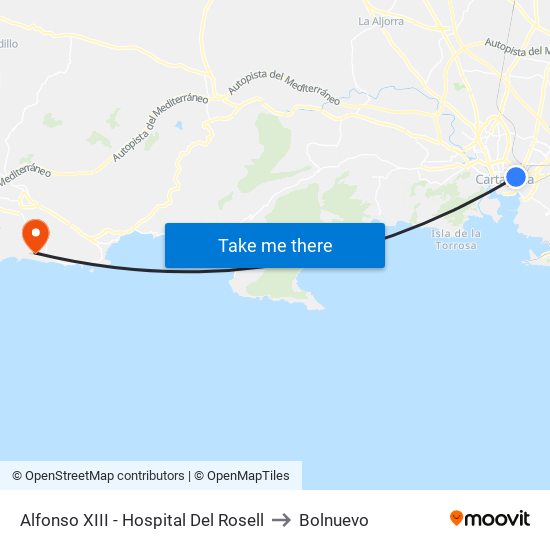 Alfonso XIII - Hospital Del Rosell to Bolnuevo map