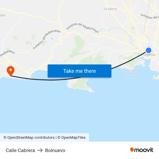 Calle Cabrera to Bolnuevo map
