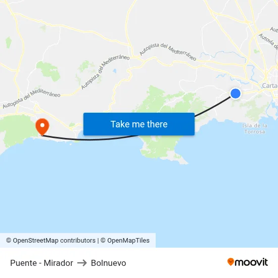 Puente - Mirador to Bolnuevo map
