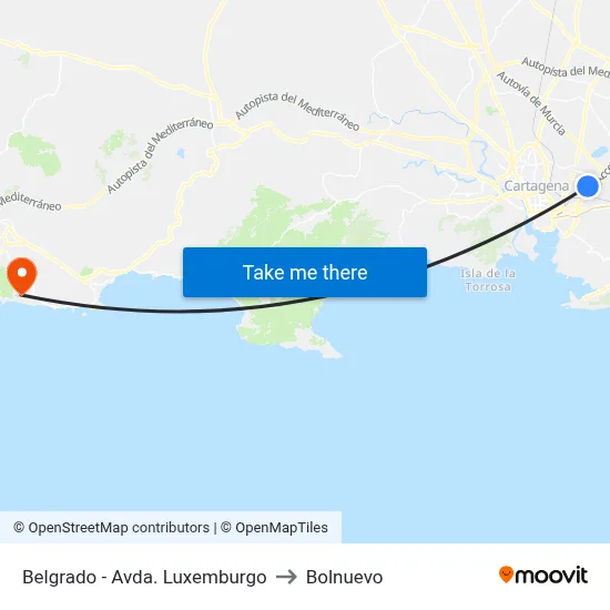 Belgrado - Avda. Luxemburgo to Bolnuevo map