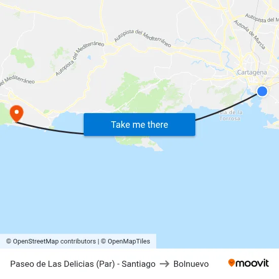 Paseo de Las Delicias (Par) - Santiago to Bolnuevo map