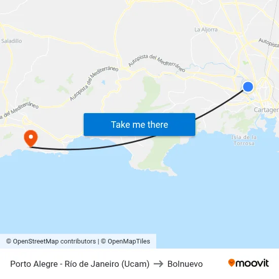 Porto Alegre - Río de Janeiro (Ucam) to Bolnuevo map