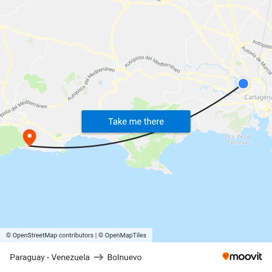 Paraguay - Venezuela to Bolnuevo map