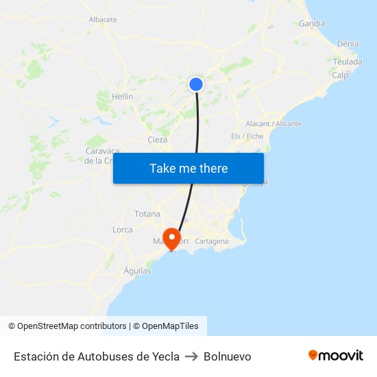 Estación de Autobuses de Yecla to Bolnuevo map