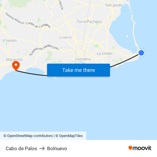 Cabo de Palos to Bolnuevo map