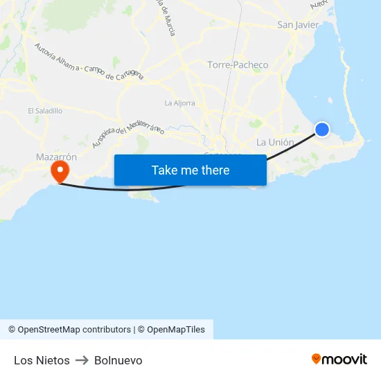 Los Nietos to Bolnuevo map