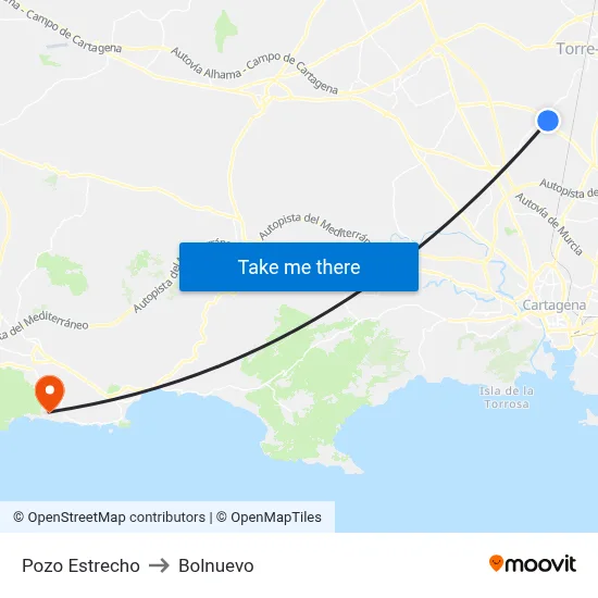 Pozo Estrecho to Bolnuevo map