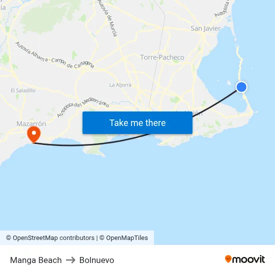 Manga Beach to Bolnuevo map