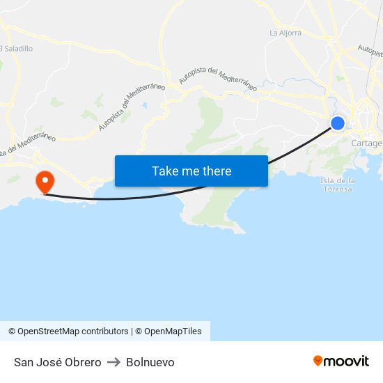 San José Obrero to Bolnuevo map