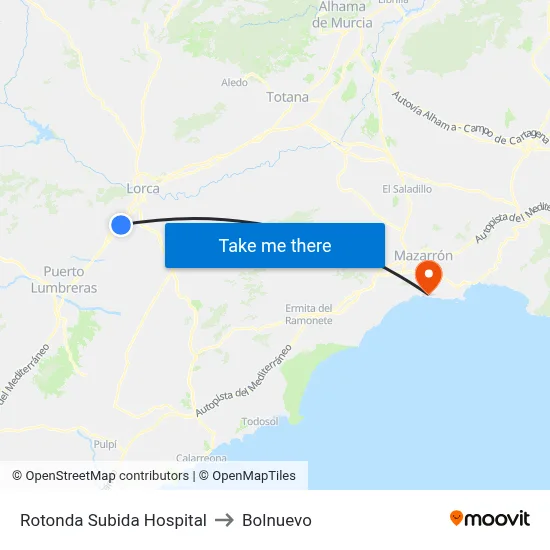 Rotonda Subida Hospital to Bolnuevo map