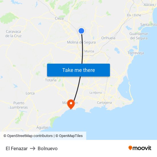 El Fenazar to Bolnuevo map
