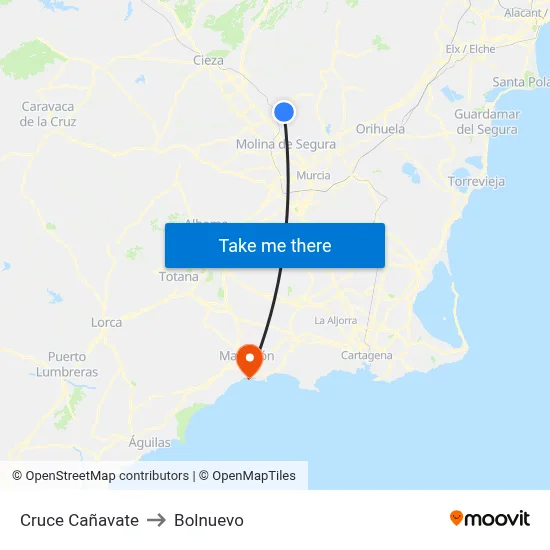 Cruce Cañavate to Bolnuevo map