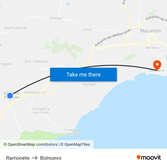 Ramonete to Bolnuevo map