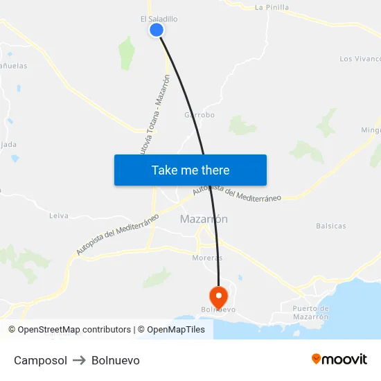 Camposol to Bolnuevo map