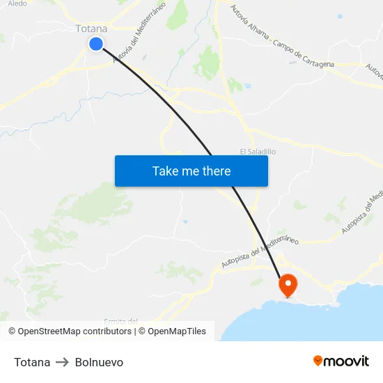 Totana to Bolnuevo map