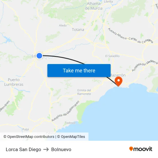 Lorca San Diego to Bolnuevo map