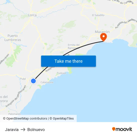 Jaravía to Bolnuevo map
