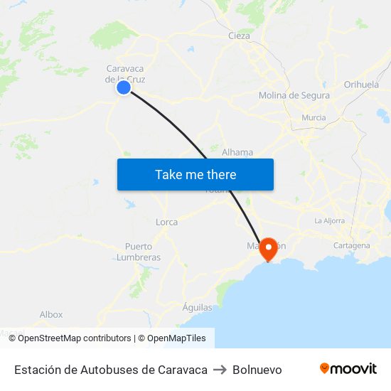 Estación de Autobuses de Caravaca to Bolnuevo map