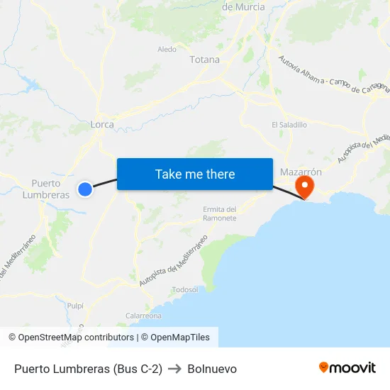 Puerto Lumbreras (Bus C-2) to Bolnuevo map