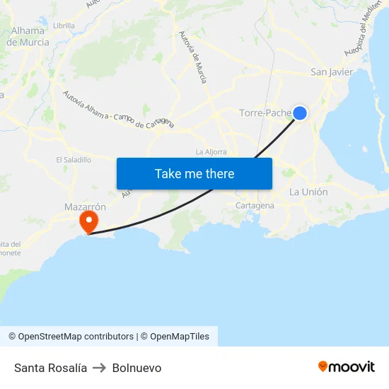 Santa Rosalía to Bolnuevo map