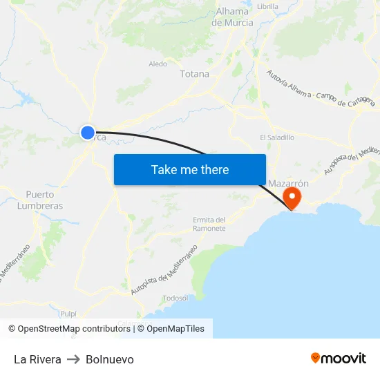 La Rivera to Bolnuevo map