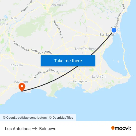 Los Antolinos to Bolnuevo map