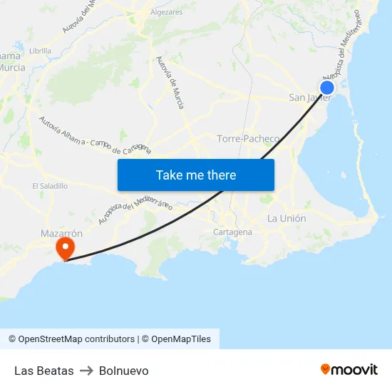 Las Beatas to Bolnuevo map