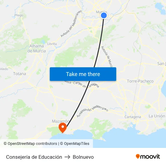 Consejería de Educación to Bolnuevo map