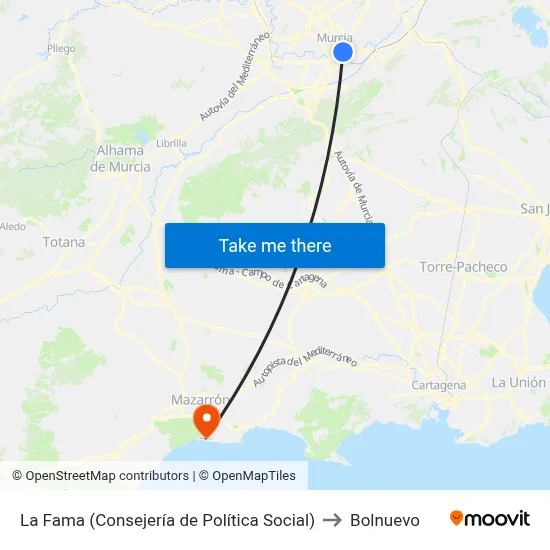 La Fama (Consejería de Política Social) to Bolnuevo map