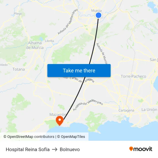 Hospital Reina Sofía to Bolnuevo map